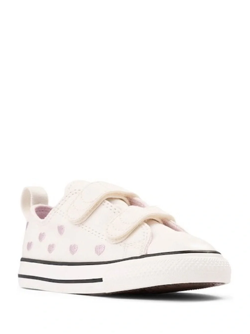 Converse White Canvas Kids Sneakers with Pink Heart Accents